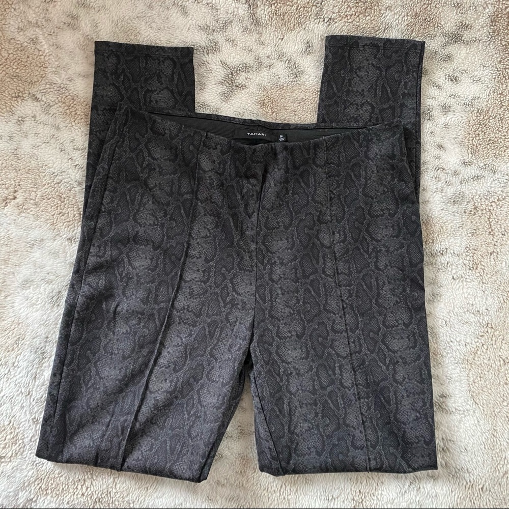 Tahari Snakeskin Skinny Pants Black Grey Medium
